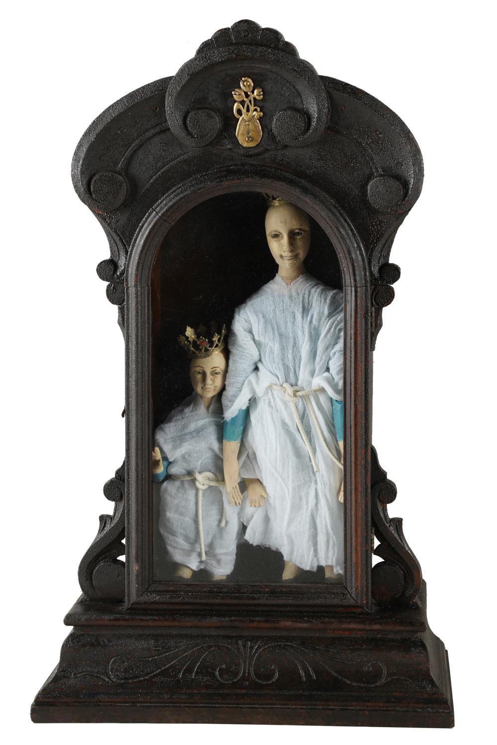 Appraisal: SPANISH COLONIAL-STYLE MADONNA CHILD GROUPthe two dolls in traditional costume