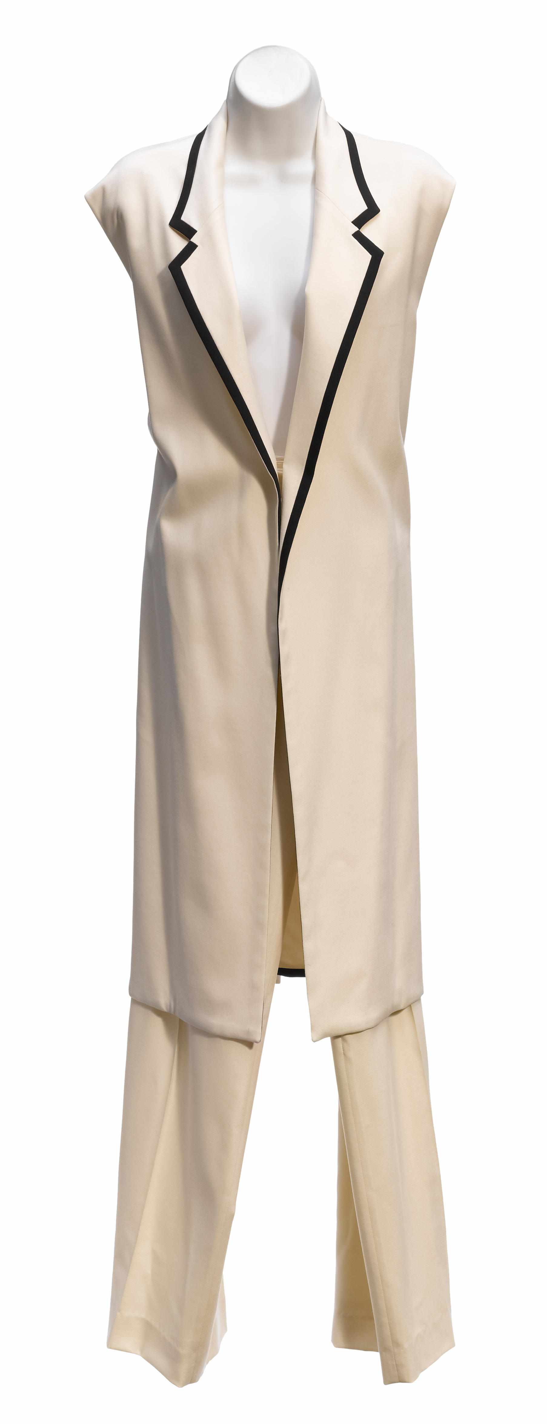 Appraisal: An Herms long cream cashmere vest and pant suit size