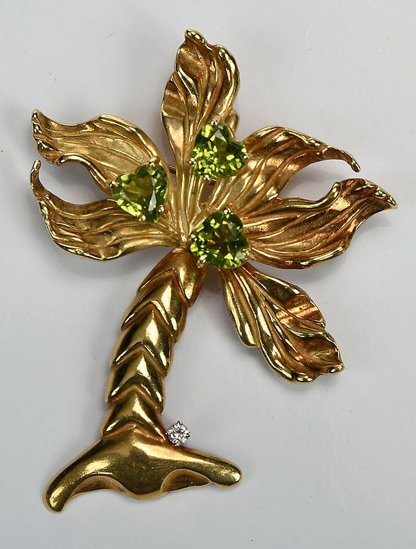 Appraisal: kt Peridot and Diamond Brooch and pendant custom made palm