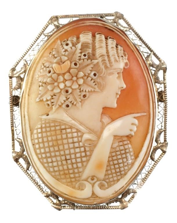 Appraisal: Old Edwardian cameo pin has pendant ring with k wg