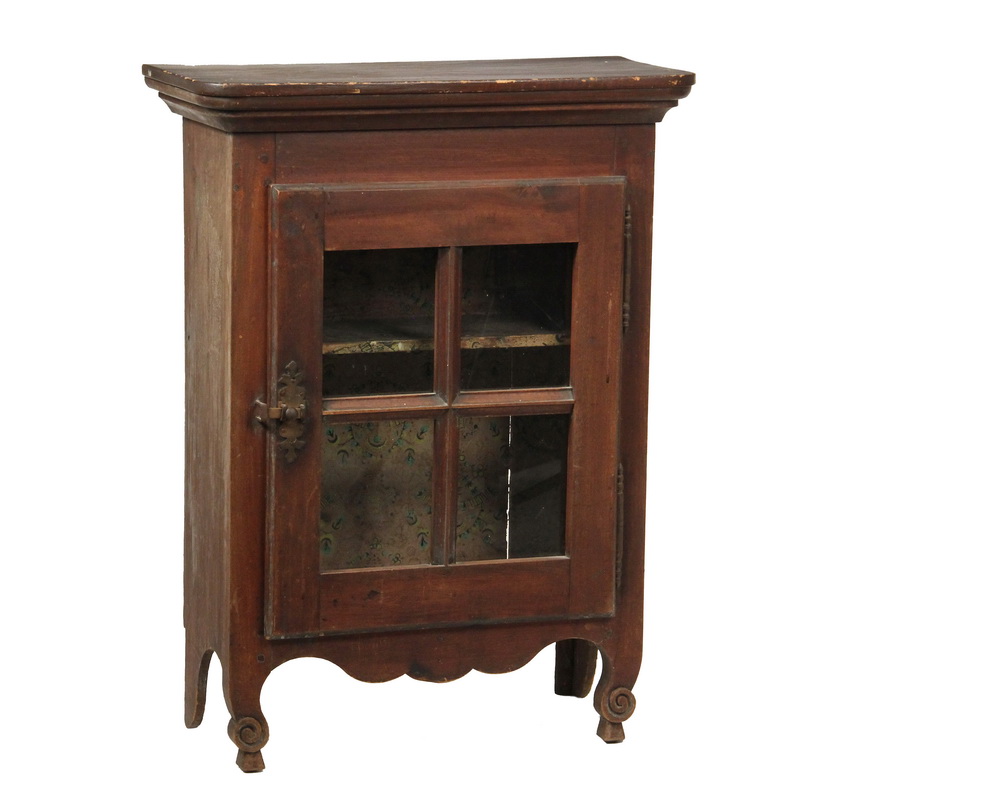 Appraisal: SMALL FRENCH COUNTER CABINET - Walnut Cupboard with deep molded