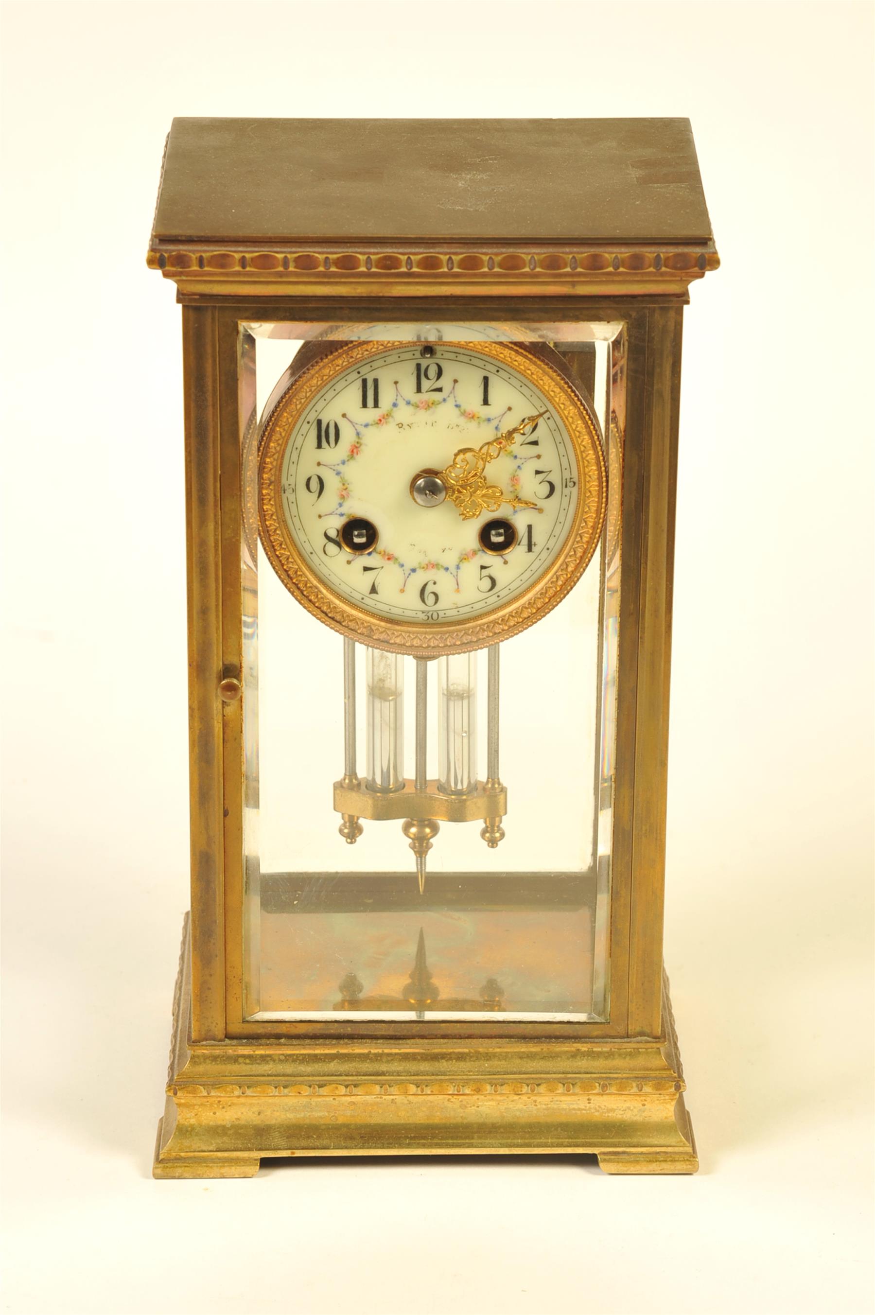 Appraisal: BRASS MANTEL CLOCK France st quarter- th century Beveled glass