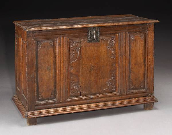 Appraisal: A Louis XIV oak coffer mid th century The hinged