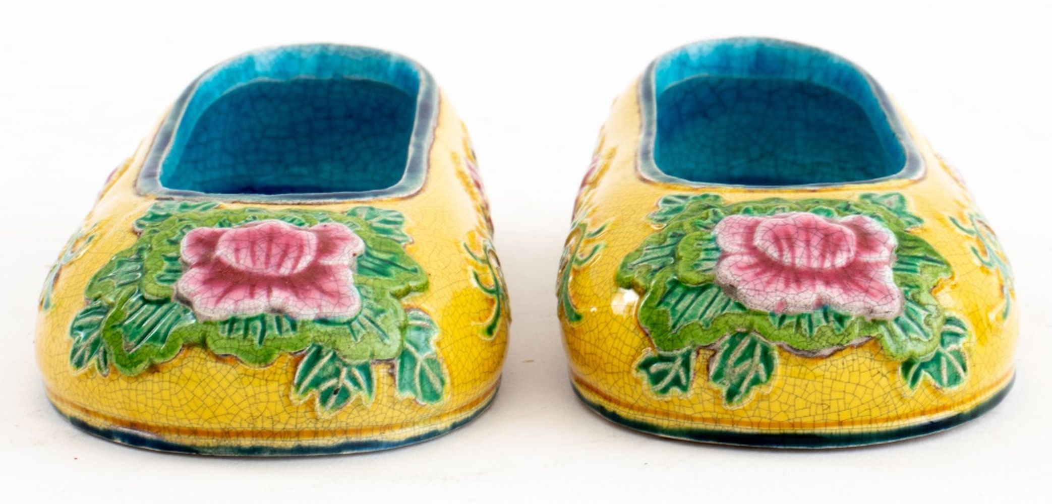 Appraisal: CHINESE ENAMEL SLIPPERS IN PRESENTATION BOX Chinese enameled dishes in