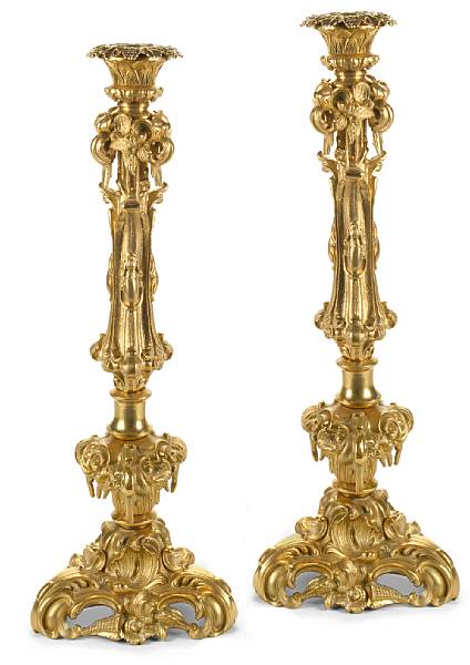 Appraisal: A pair of American gilt bronze candlesticks Henry N Hooper