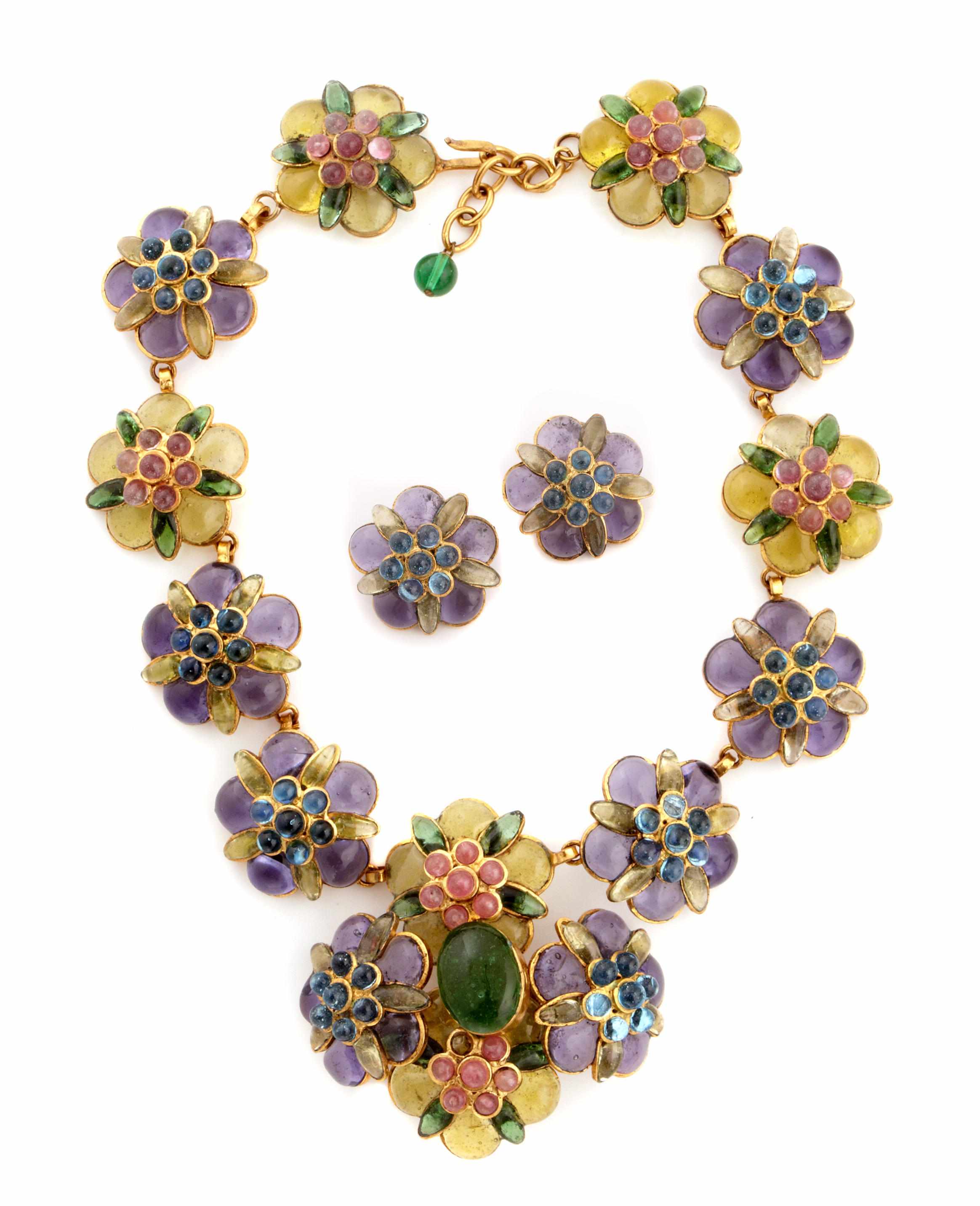 Appraisal: A Chanel multicolored floral necklace and matching pair of earclips