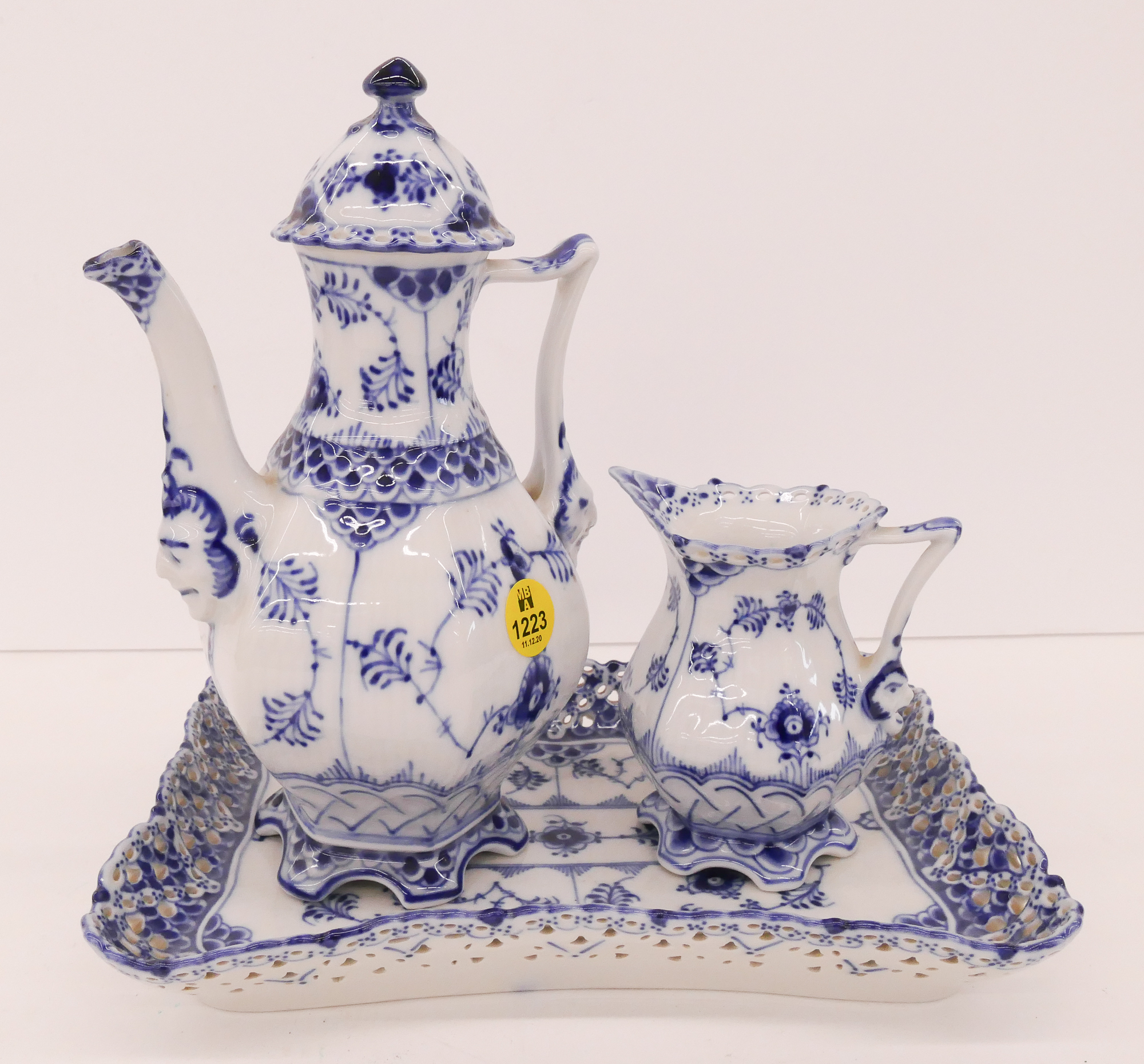 Appraisal: pc Royal Copenhagen Blue Lace Teapot Creamer Tray- Largest ''