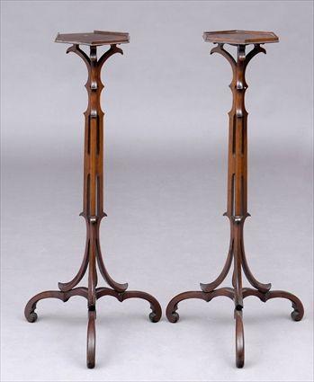 Appraisal: PAIR OF GEORGE III-STYLE MAHOGANY TORCHERES With losses x in