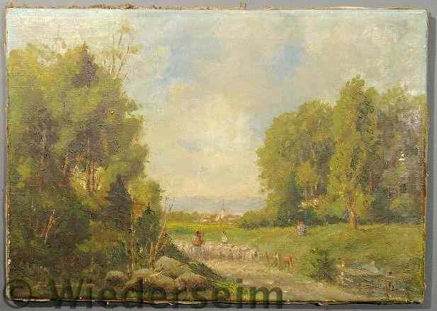 Appraisal: Unframed oil on canvas painting of a summer landscape with