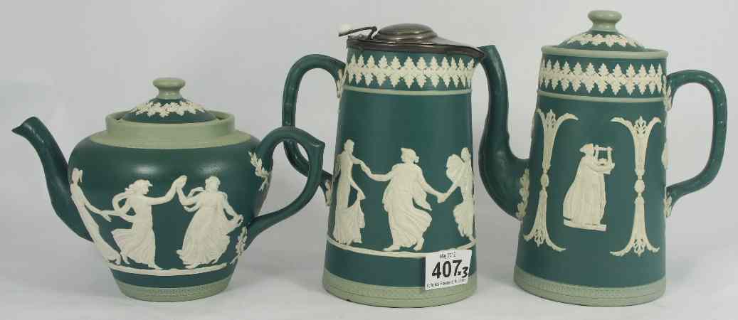 Appraisal: Dudsons Jasper Ware Style Green and White Tea Pot and