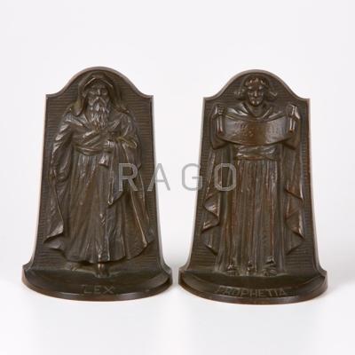 Appraisal: LOUIS GUDEBROD Pair of bookends depicting Moses and Isaiah USA