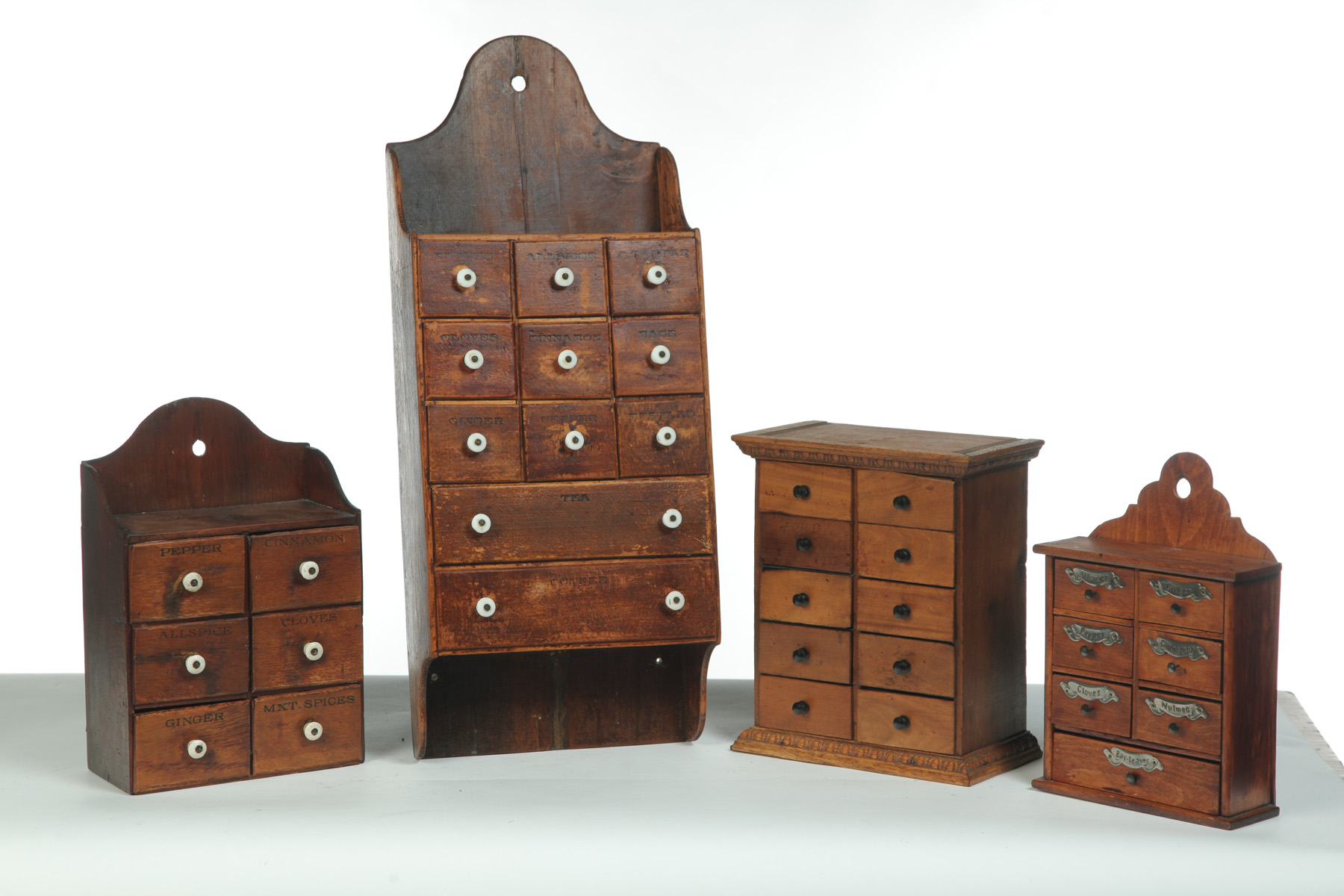 Appraisal: FOUR SPICE CABINETS American st quarter- th century mixed woods