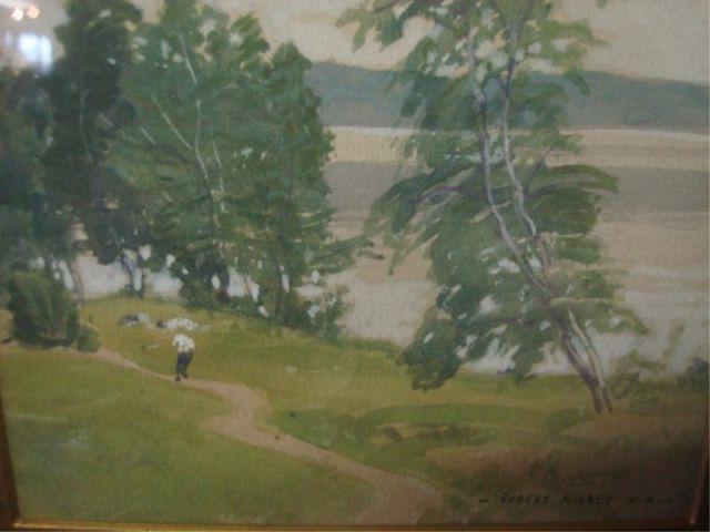 Appraisal: NISBET Robert Mixed Media Figure on Lakeside Path Signed lower