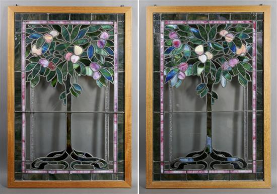 Appraisal: A Pair of American Leaded Glass Windows Height x width