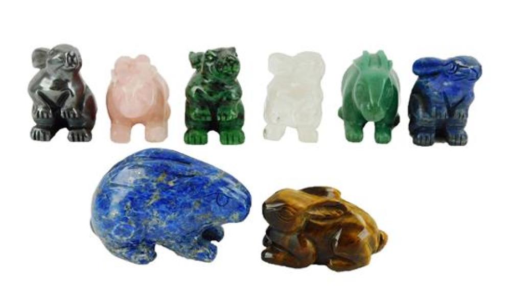 Appraisal: Carved hardstone rabbits eight pieces semi-precious stones appear to be