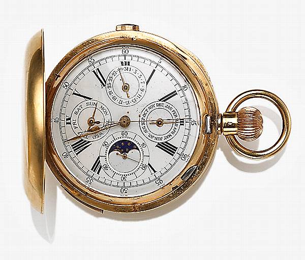 Appraisal: An eighteen karat gold hunting case repeating pocket watch with