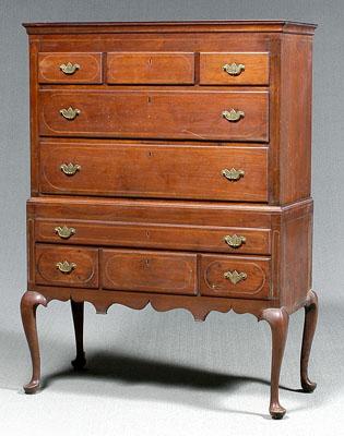 Appraisal: Queen Anne inlaid walnut high chest walnut throughout with pine