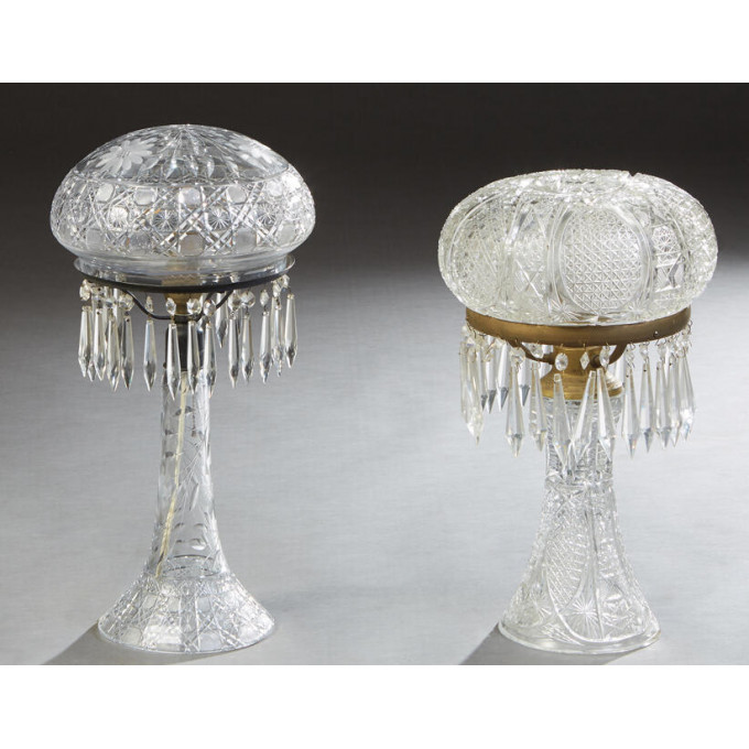 Appraisal: Two Cut Glass Mushroom Lamps th c one with a