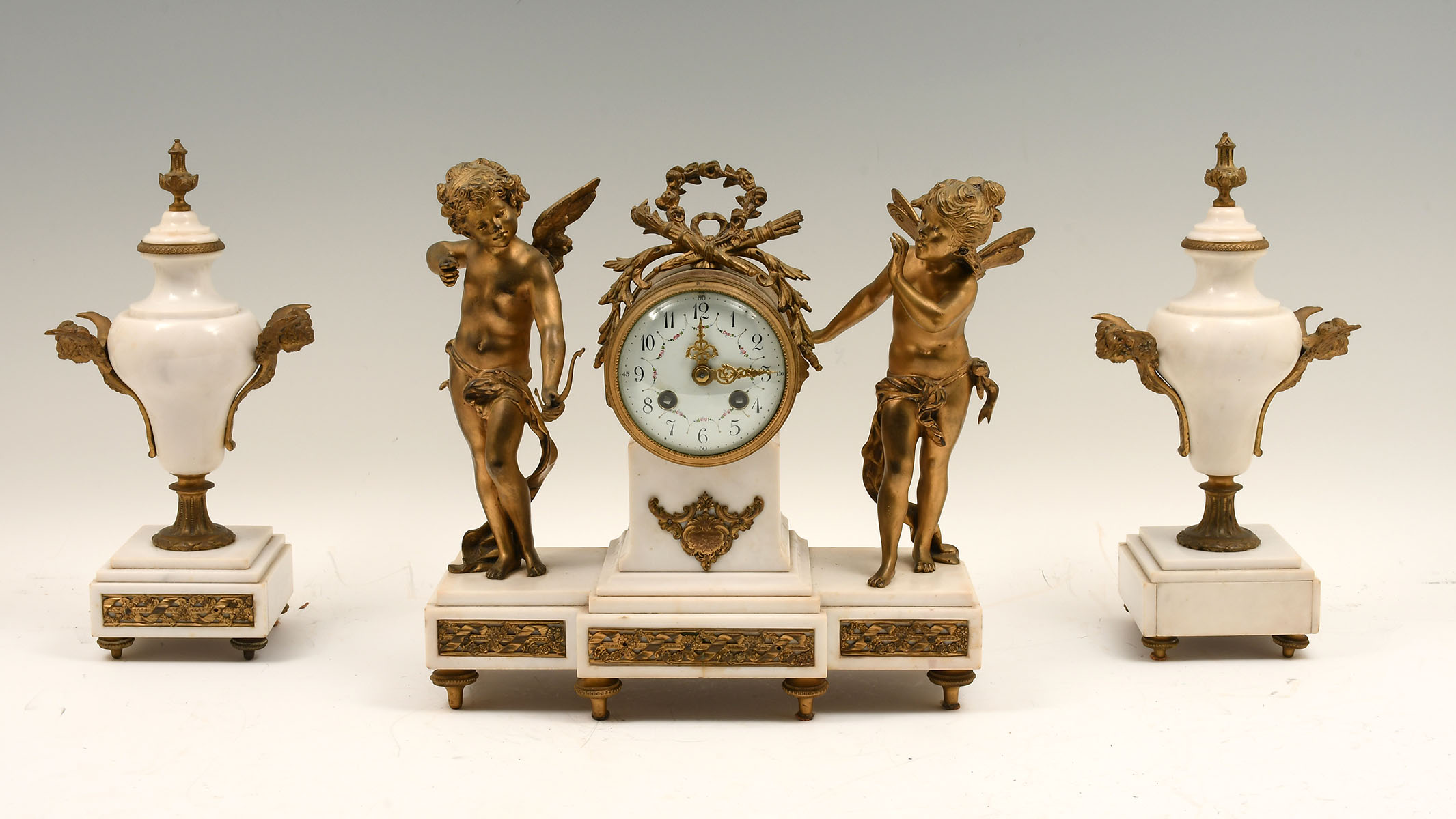 Appraisal: PC MARBLE BRONZE CLOCK GARNITURE Three piece French marble and