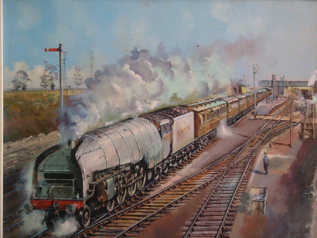 Appraisal: P Bradshaw Live steam locomotive oil on board signed and