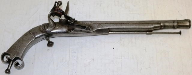 Appraisal: CA EARLY SCOTTISH FLINTLOCK PISTOL OVERALL BARREL CALIBER SMOOTH BONE