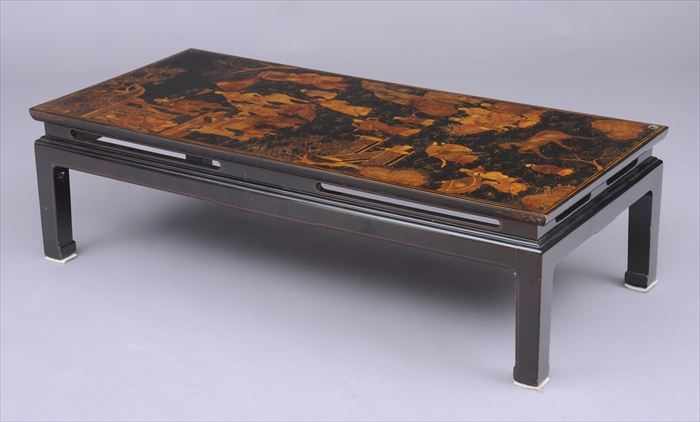 Appraisal: CHINOISERIE DECORATED LOW TABLE Decorated with figures and pavillions x