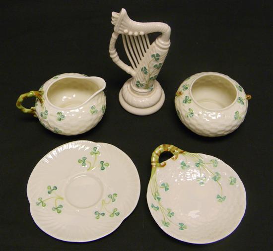 Appraisal: Five pieces ''Shamrock'' green mark Belleek including a creamer and