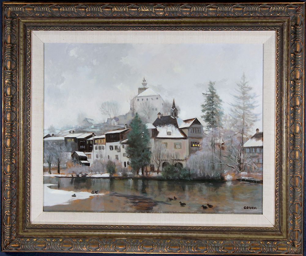 Appraisal: European School Signed Painting of Village European School Signed Painting