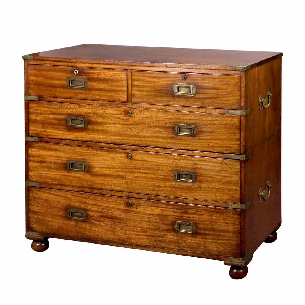 Appraisal: English Brass Bound Mahogany Campaign Chest of Drawers Height inches