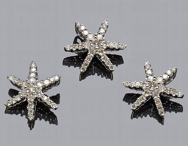 Appraisal: A set of diamond and k white gold starfish jewlery