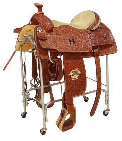 Appraisal: Houston Livestock Show Rodeo official saddle highly tooled leather brown