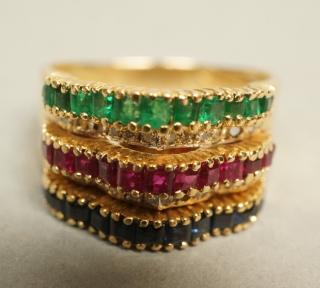 Appraisal: K Gold Ring Emerald Ruby Diamond Sz K Gold Ring