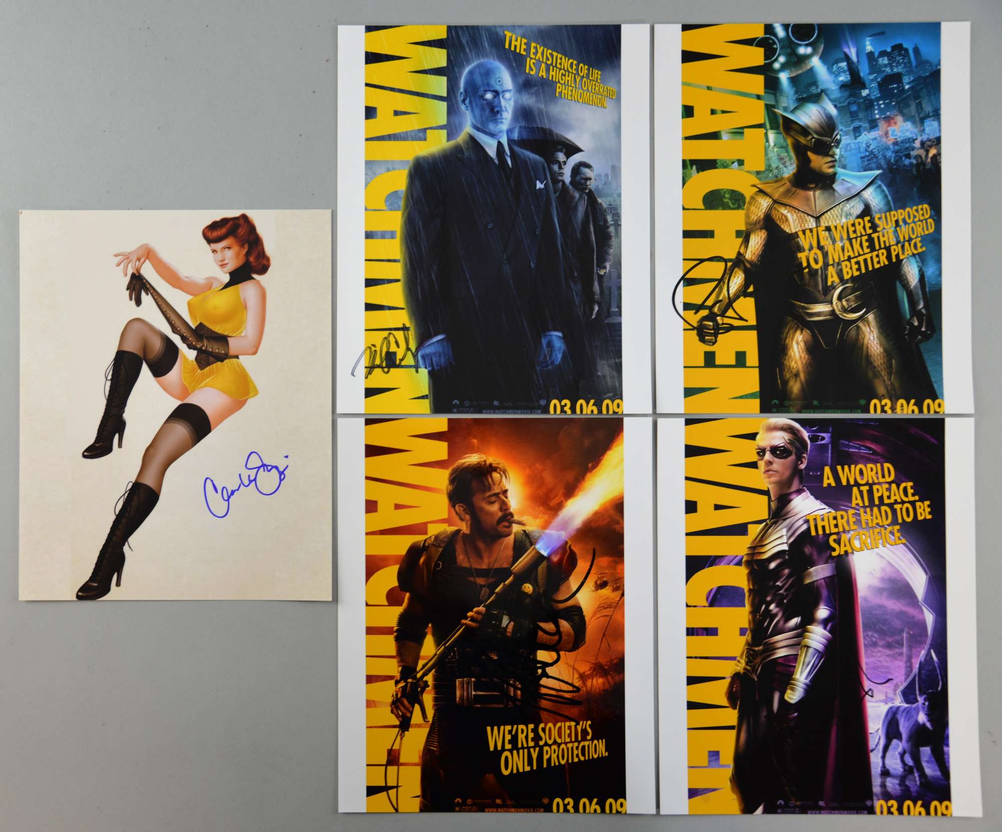 Appraisal: Watchmen five signed promotional x photographs of Matthew Goode Jeffrey