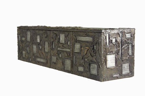 Appraisal: PAUL EVANS Fine and unusual Sculpted Bronze wall-hanging cabinet with