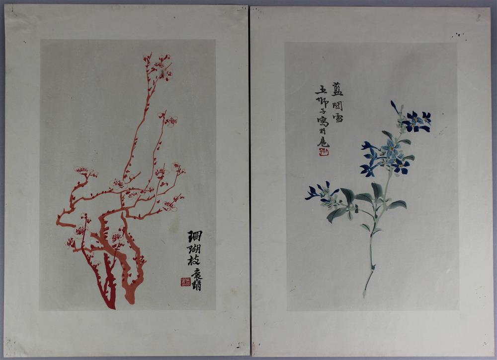 Appraisal: SIX CHINESE FLORAL LITHOGRAPHS BY VARIOUS ARTISTS INCLUDING QI BAISHI