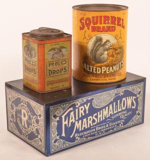 Appraisal: Three Antique lithograph Adverting Tins Squirrel Brand Peanuts lbs Tin