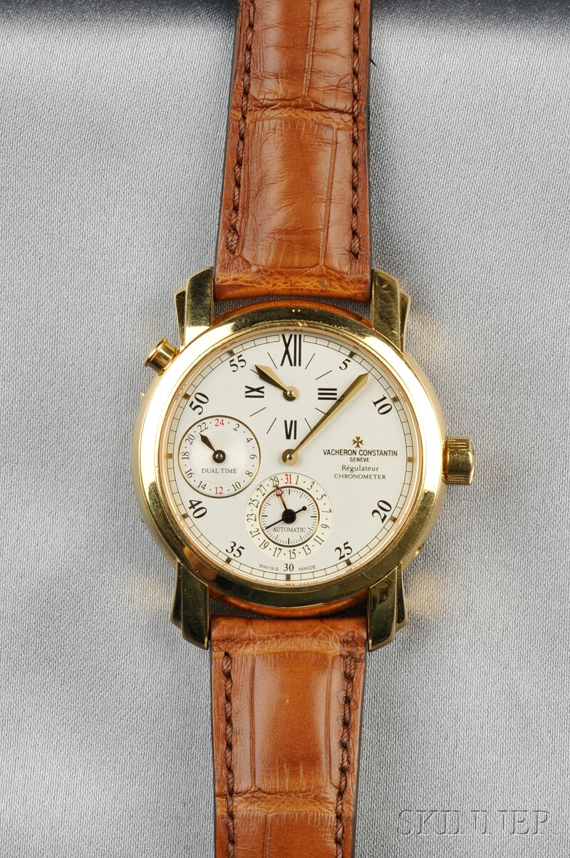 Appraisal: kt Gold Dual Time Wristwatch Vacheron Constantin Regulateur Chronometer the