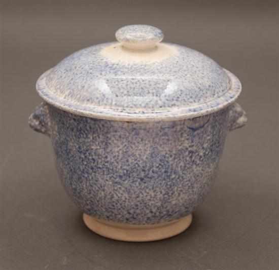 Appraisal: Staffordshire blue spatterware covered sugar bowl first quarter- th century