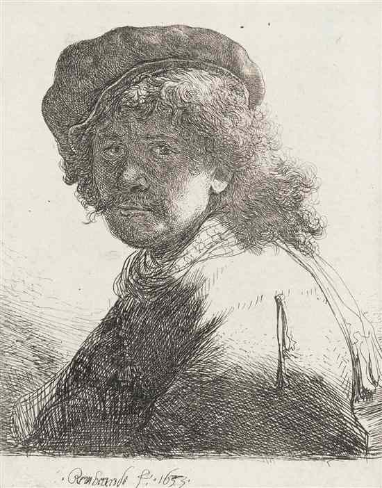 Appraisal: Rembrandt van Rijn Dutch - Self-portrait in cap and scarf