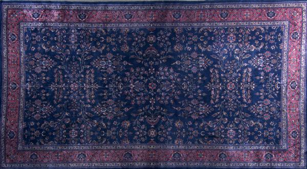 Appraisal: TURKISH SPARTA RUG Room-size rug with indigo ground with red