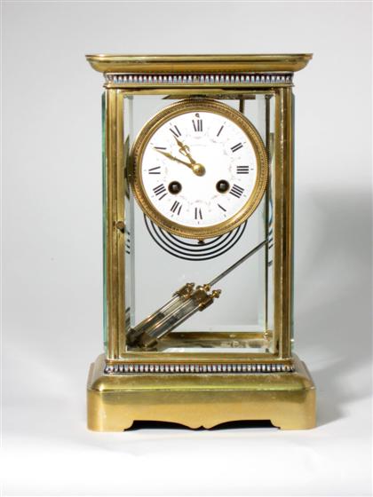 Appraisal: French brass glass and enamel mantle clock th th century