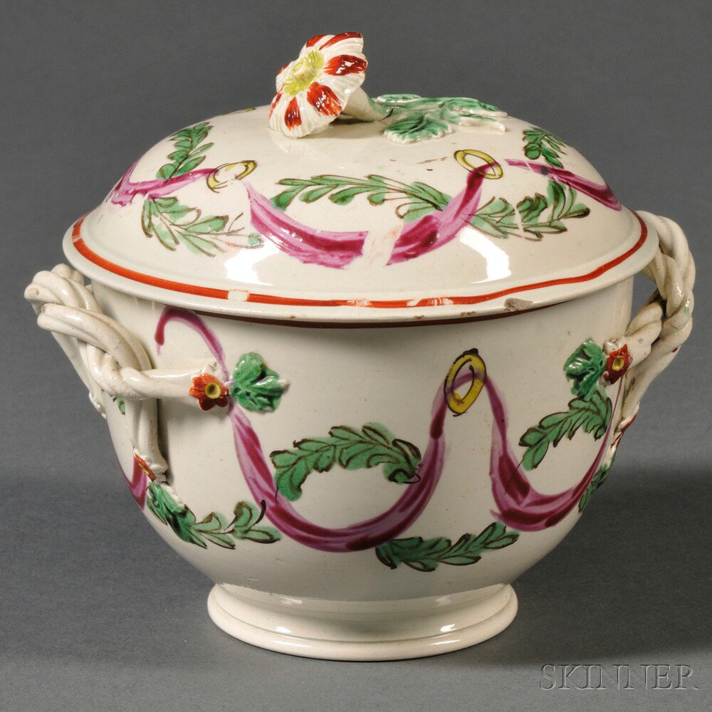 Appraisal: Staffordshire Pearlware Sugar Bowl and Cover England c entwined handles