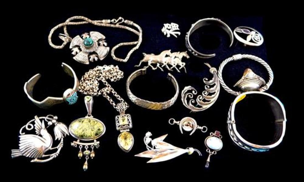 Appraisal: STERLING JEWELRY Seventeen pieces of better sterling jewelry many signed