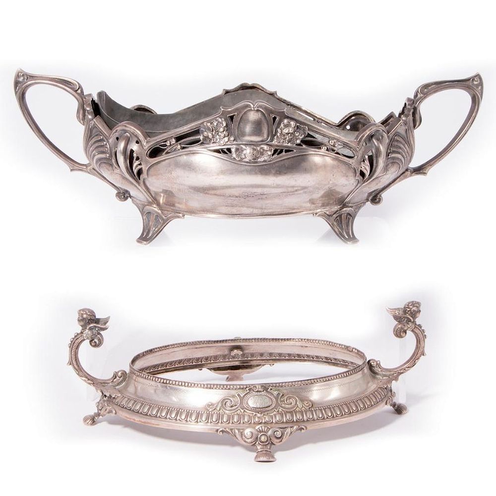 Appraisal: Two Oval Silver Bowl Frames Oval Handled Sliver Frame with