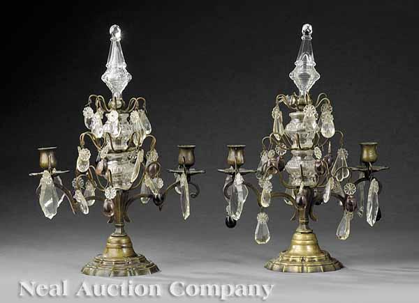 Appraisal: A Pair of Antique French Brass Two-Light Candelabra late th