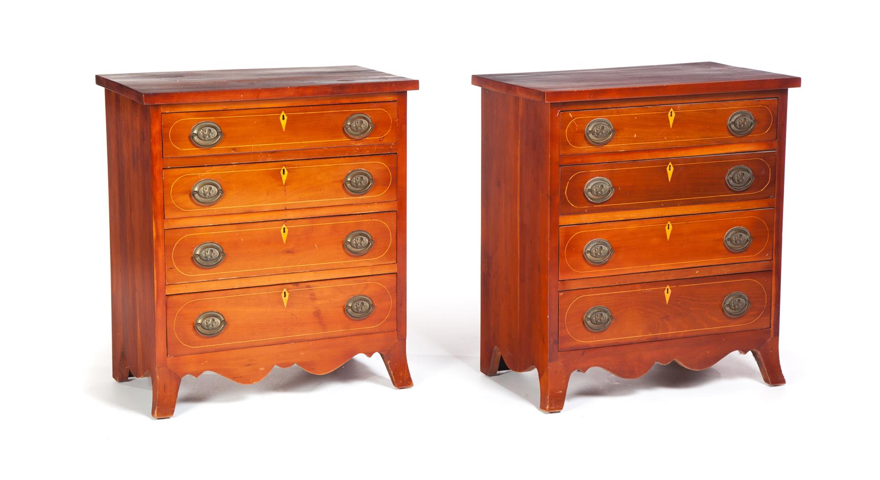 Appraisal: PAIR OF BENCH-MADE HEPPLEWHITE-STYLE FOUR-DRAWER MINIATURE CHESTS American nd half-