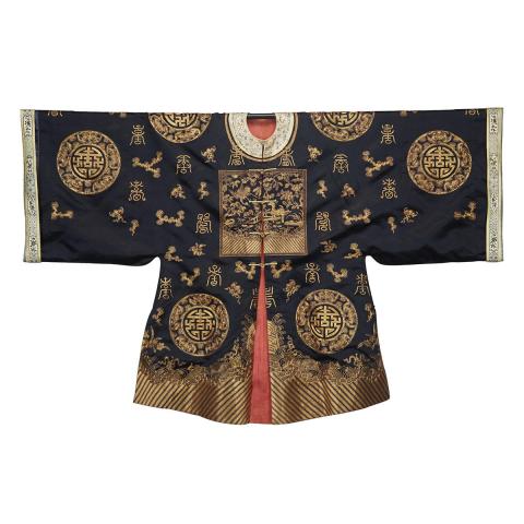 Appraisal: A Black Silk Embroidered Female Robe th Century On a