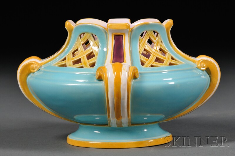 Appraisal: Minton Majolica Vase England c the squat urn-form with turquoise