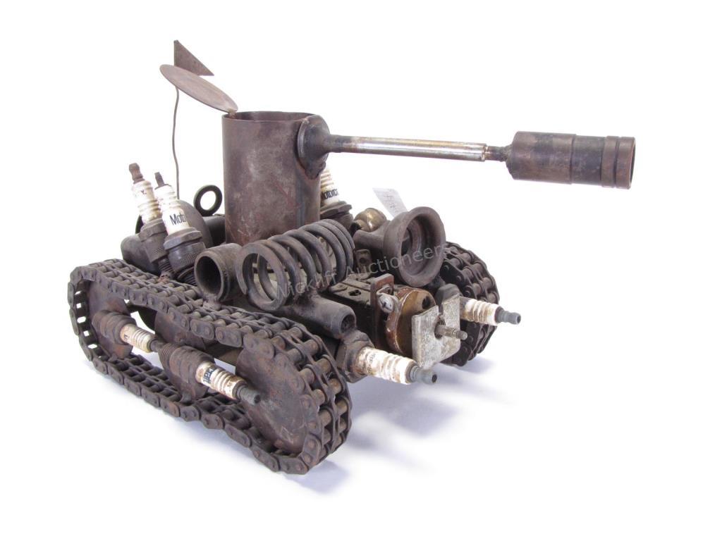 Appraisal: Folk Art Welded Metal Tank constructed from automotive parts including