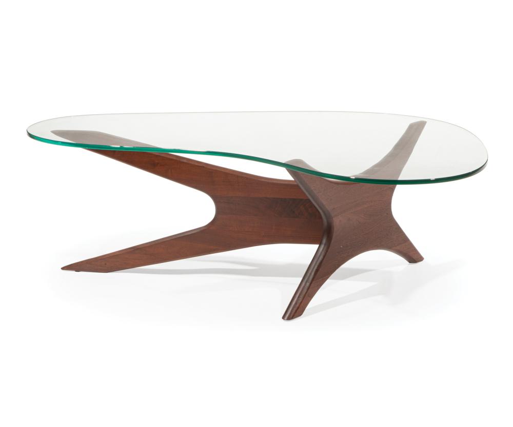 Appraisal: Adrian Pearsall Walnut and Glass Coffee Table c with inch